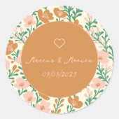 Wildblume Weinreben Rosa Grün Elegante Hochzeit na Runder Aufkleber (Vorderseite)