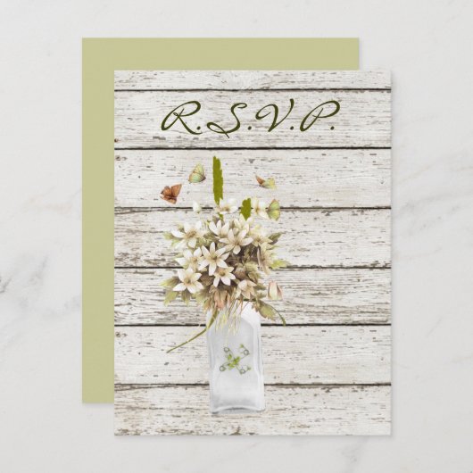 Wildblume weiß gekalktes Holz Französische Hochzei Einladungspostkarte (Vorne/Hinten)