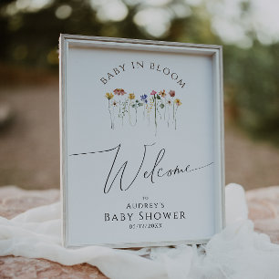 Wildblume Welcome Baby in Bloom Baby Dusche Schild