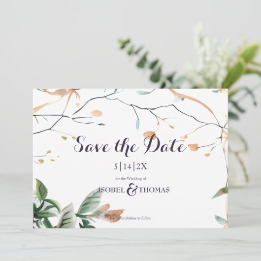 Wildblume Whimsical Boho Greenerity Wedding Save The Date (Stehend Vorderseite)