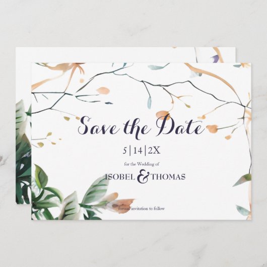 Wildblume Whimsical Boho Greenerity Wedding Save The Date (Vorne/Hinten)