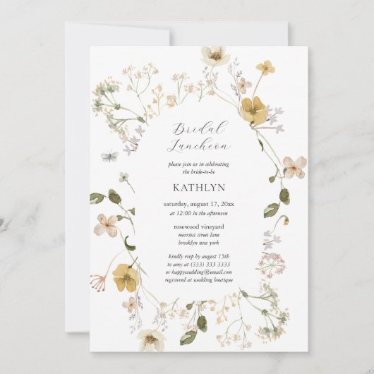 Wildblume Whimsical Boho Modern Bridal Luncheon Einladung (Vorderseite)