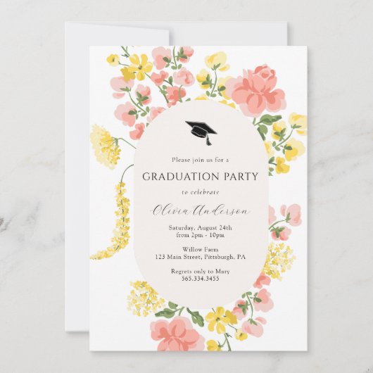 Wildblume Whimsical Floral Graduation Party Einladung (Vorderseite)