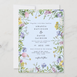Wildblume Whimsical Garden Blauer Rustikale Hochze Einladung