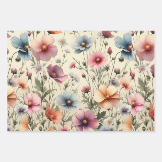 Wildblume Wiese Beige Hintergrund Geschenkpapier Set (Vorderseite 3)