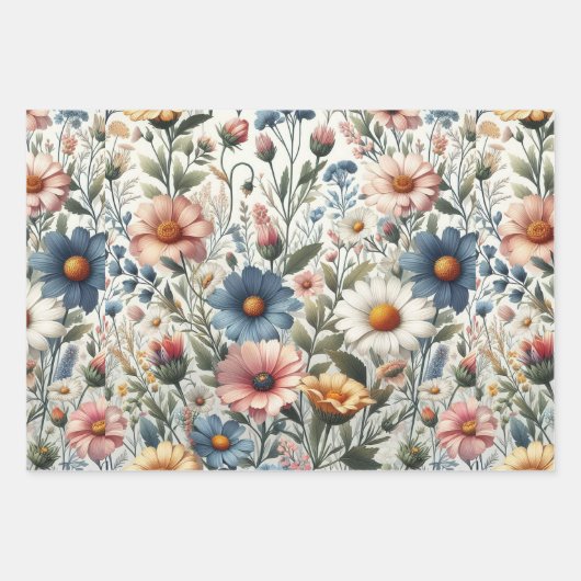 Wildblume Wiese Beige Hintergrund Geschenkpapier Set (Vorderseite 2)