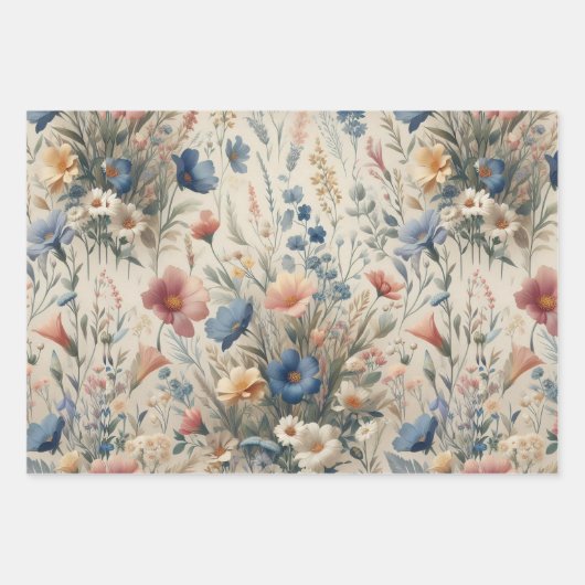 Wildblume Wiese Beige Hintergrund Geschenkpapier Set (Vorderseite)