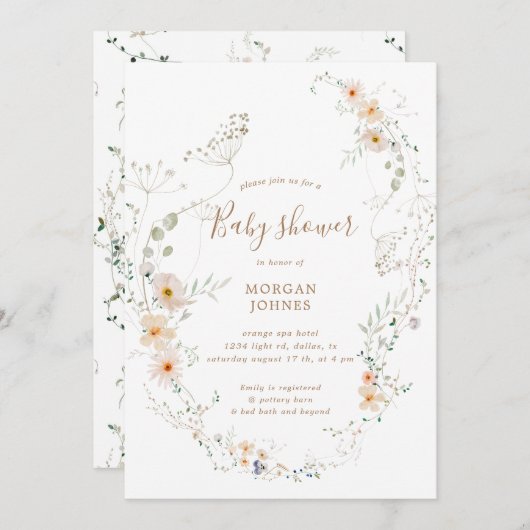 Wildblume Wiese Blumendusche Einladung (Vorne/Hinten)