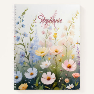 Wildblume-Wiese in Monogramm für Bloomname Notizblock