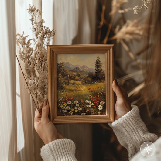 Wildblume Wiese Malerei Berglandschaft Poster