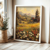 Wildblume Wiese Malerei Berglandschaft Poster