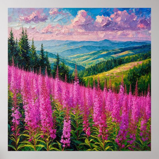 Wildblume Wiese mit Bergwelt Poster (Vorne)
