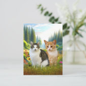 Wildblume Wiese mit Katzen Postkarte (Stehend Vorderseite)