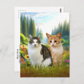 Wildblume Wiese mit Katzen Postkarte (Vorne/Hinten)