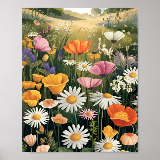 Wildblume Wiese Poster - Farbenfroh botanisch (Vorne)