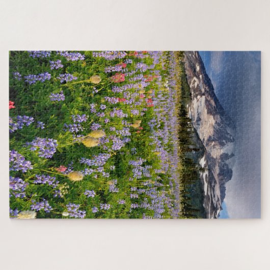 Wildblume Wiese und Lenticular am Rainier-Berg Puzzle (Horizontal)
