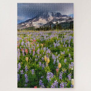 Wildblume Wiese und Lenticular am Rainier-Berg Puzzle