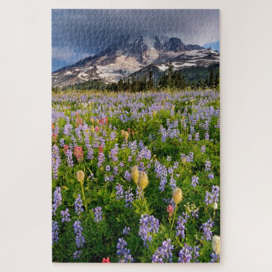 Wildblume Wiese und Lenticular am Rainier-Berg Puzzle (Vertikal)