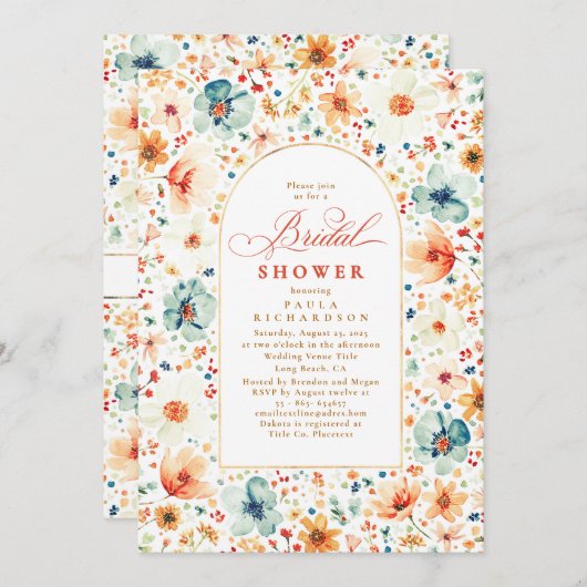 Wildblume Wiesen Garten Blumenfall Brautparty Einladung (Vorne/Hinten)