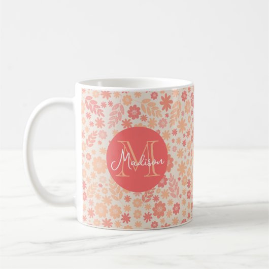 Wildblume-Wiesenmuster und Monogramm Kaffeetasse (Links)