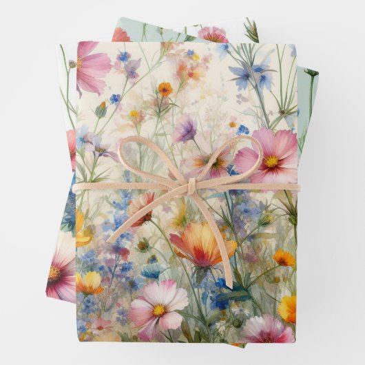 Wildblume Wiesenrosa, Rot, Gelb, Lila, Blau Geschenkpapier Set (Beispiel)