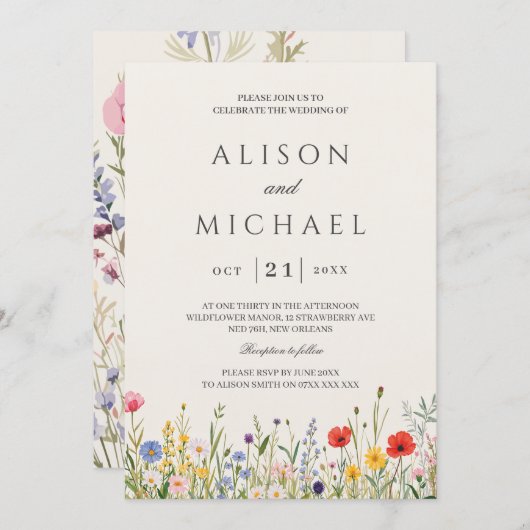 Wildblume Wild Blume Blumengarten Hochzeit Einladung (Vorne/Hinten)