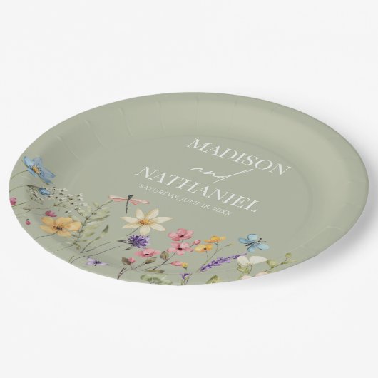 Wildblume Wild Blume Blumengarten Hochzeit Pappteller (Schrägansicht)