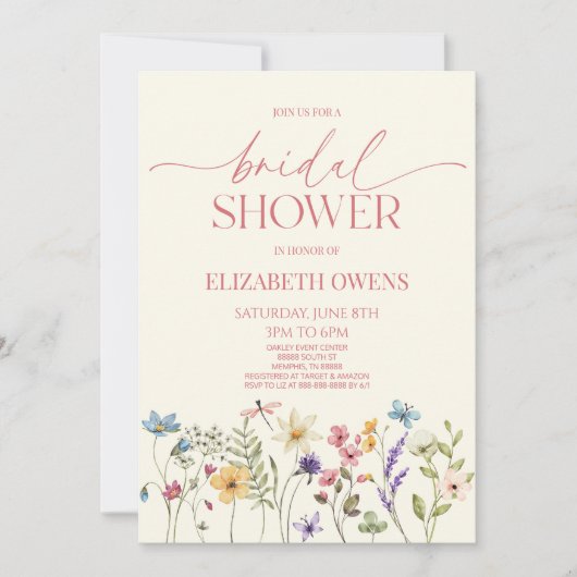 Wildblume Wild Blume Blumenstrauß Brautparty Einladung (Vorderseite)