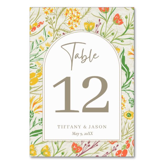 Wildblume Wild Meadow Outdoor Hochzeit Tischnummer (Vorderseite)