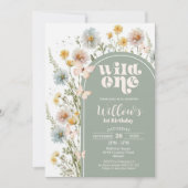 Wildblume Wild One Birthday Einladung Boho Sage (Vorderseite)