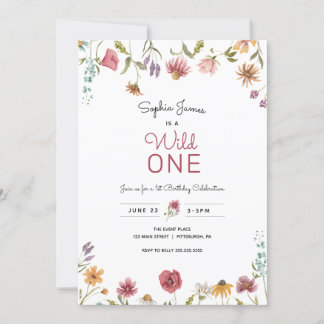Wildblume Wild One erster Geburtstag Einladung