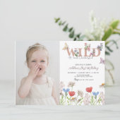 Wildblume Wild & Onederful 1. Geburtstag Foto Einladung (Stehend Vorderseite)