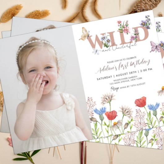 Wildblume Wild & Onederful 1. Geburtstag Foto Einladung