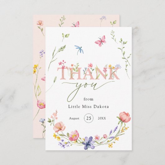 Wildblume Wild & Onederful 1. Geburtstag Vielen Da Dankeskarte (Vorne/Hinten)