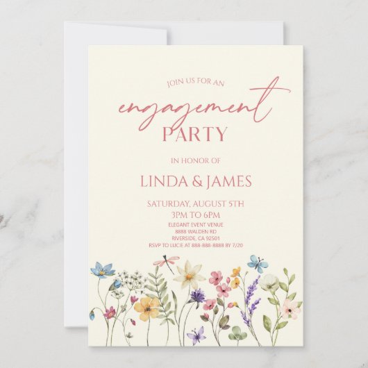 Wildblume Wilde Blume florale Engagement Partei Einladung (Vorderseite)