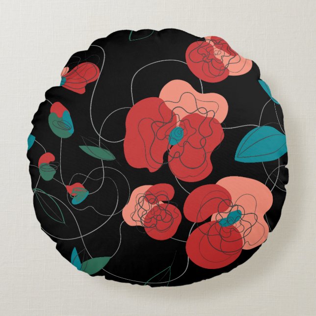 Wildblume Wonderland | Stilisierte Blume Rundes Kissen (Vorderseite)