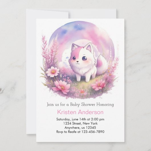 Wildblume Woodsy Wolf Babydusche Einladung (Vorderseite)