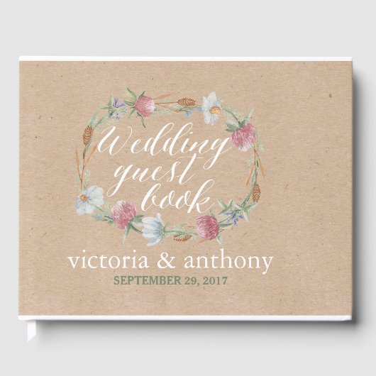 Wildblume Wraath on Kraft Country Wedding Gästebuch (Vorderseite)