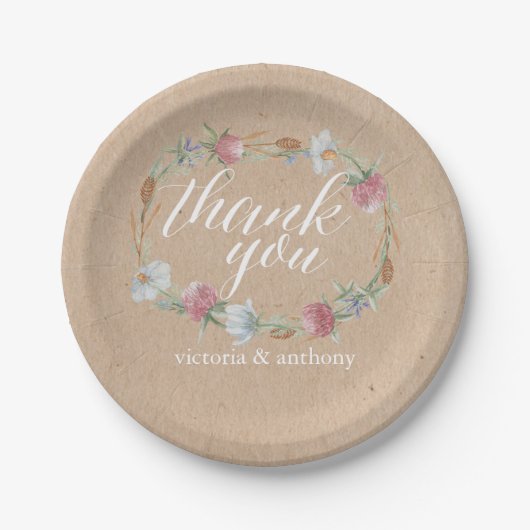 Wildblume Wraath on Kraft Country Wedding Pappteller (Vorderseite)