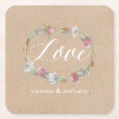 Wildblume Wraath on Kraft Country Wedding Rechteckiger Pappuntersetzer (Vorderseite)