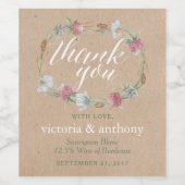 Wildblume Wraath on Kraft Country Wedding Weinetikett (Einzelnes Label)