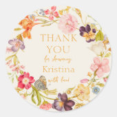 Wildblume Wreath Baby Dusche Vielen Dank Runder Aufkleber (Vorderseite)