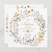 Wildblume Wreath Bloral Taufen Einladung (Vorne/Hinten)