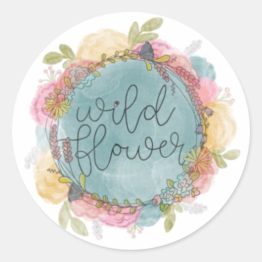Wildblume Wreath Floral Runder Aufkleber (Vorderseite)