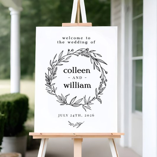 Wildblume Wreath Folk Rustikale Hochzeit Begrüßung Poster