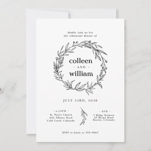 Wildblume Wreath Folk Rustikale Probe Abendessen Einladung (Vorderseite)