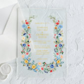 Wildblume Wreath Gold Script Garden Wedding Acryleinladungen