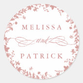 Wildblume Wreath Silhouette Hochzeit Dusty Pink Runder Aufkleber (Vorderseite)