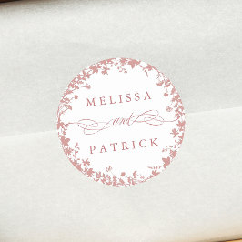 Wildblume Wreath Silhouette Hochzeit Dusty Pink Runder Aufkleber
