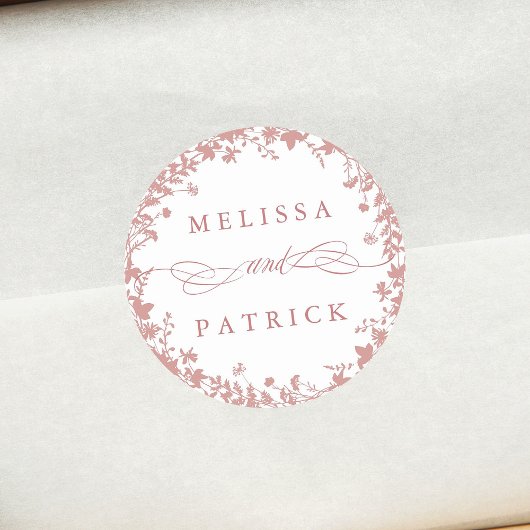 Wildblume Wreath Silhouette Hochzeit Dusty Pink Runder Aufkleber